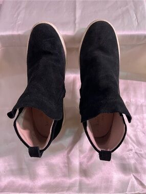 kate spade Black Suede Combat Boots with Pink Lining
